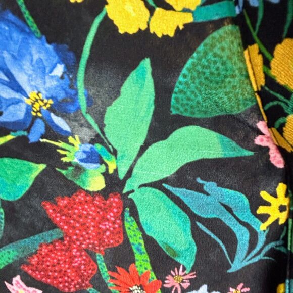 Alice + Olivia Eloise Silk Button Down Blouse Black Multi Color Floral Print  S - Picture 13 of 13